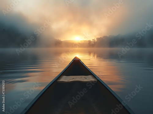 Serene Sunrise Canoe Trip on Misty Lake