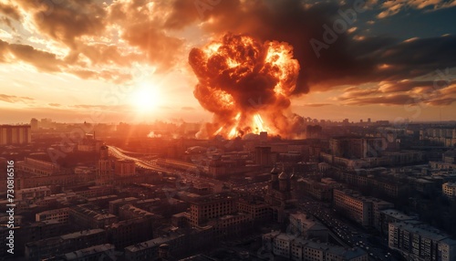 Nuclear explosion in Moscow city. Ultra sharp vertical photography.