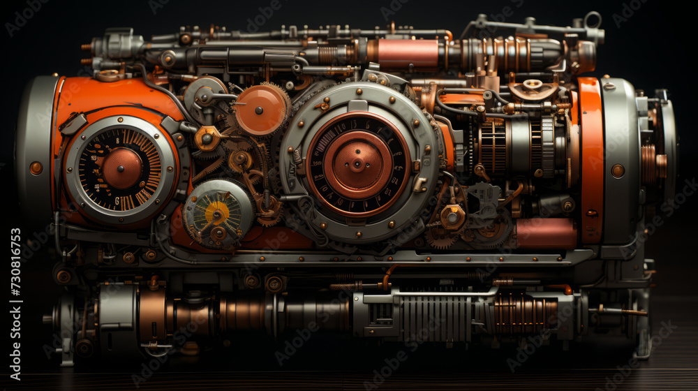 Obraz premium Timeless Machinery: Rediscovering the Power of Vintage Steam Locomotives on Rails, generative AI