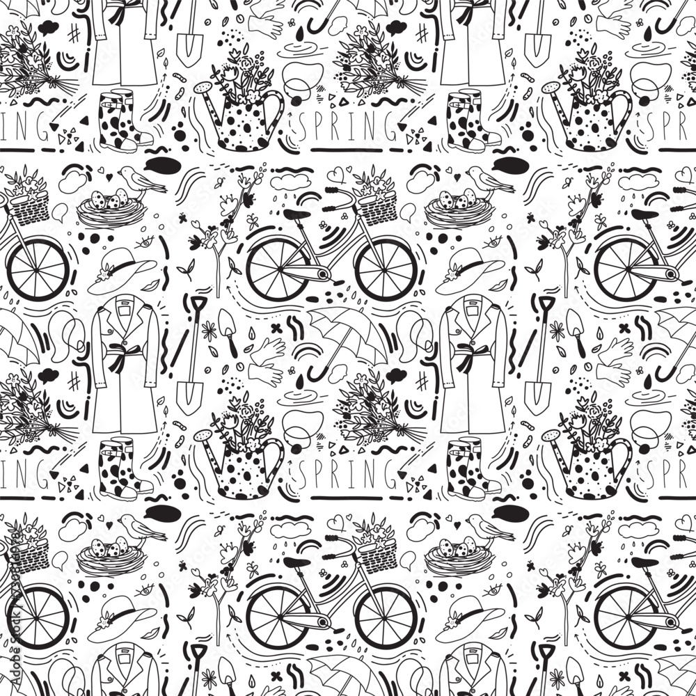 seamless pattern with bicycles and flowers