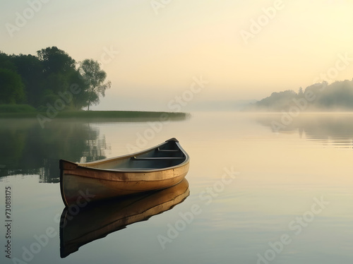 Serene Lake Canoe at Sunrise