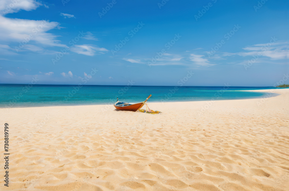free space on sand with boat and summer beach landscape free space on sand with boat and summer beach landscape
