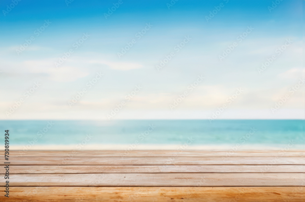 table top with empty space on summer beach