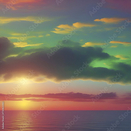 Colorful sky, clouds, and sunset over the ocean. © Pram