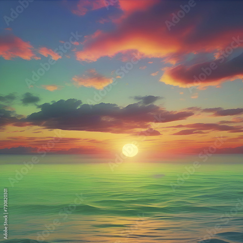 Colorful sky  clouds  and sunset over the ocean.