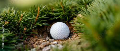 Golf Ball that finds itself in a Difficult Situation after the Shot that Every Golfer Knows Wallpaper Background Brainstorming Family Digital Art Magazine Poster Symbolimage