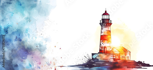 A lighthouse by the ocean. A watercolor drawing generated by AI.
 photo