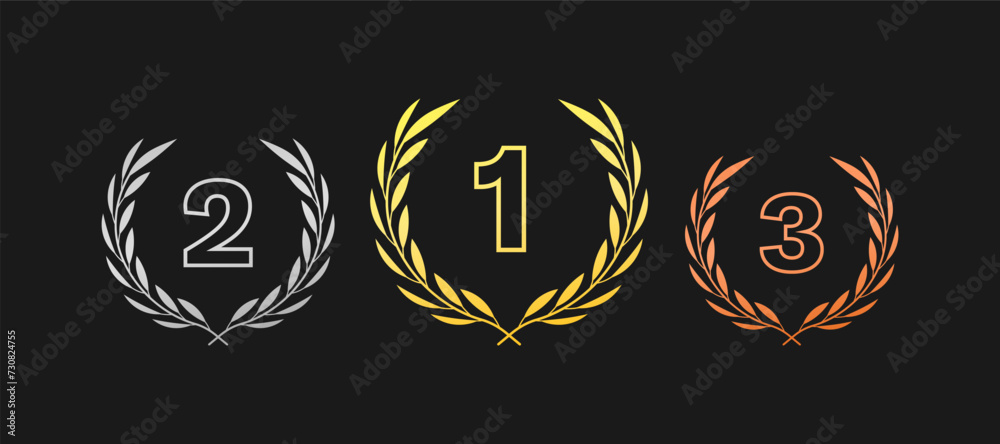 1, 2, 3 medals icons. Top medals. Flat style. Vector icons - obrazy, fototapety, plakaty 