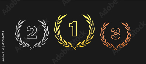 1, 2, 3 medals icons. Top medals. Flat style. Vector icons