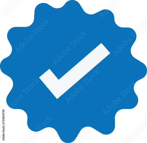 Check mark button, Blue button, verified icon. Editable vector illustration stroke. Transparent background.