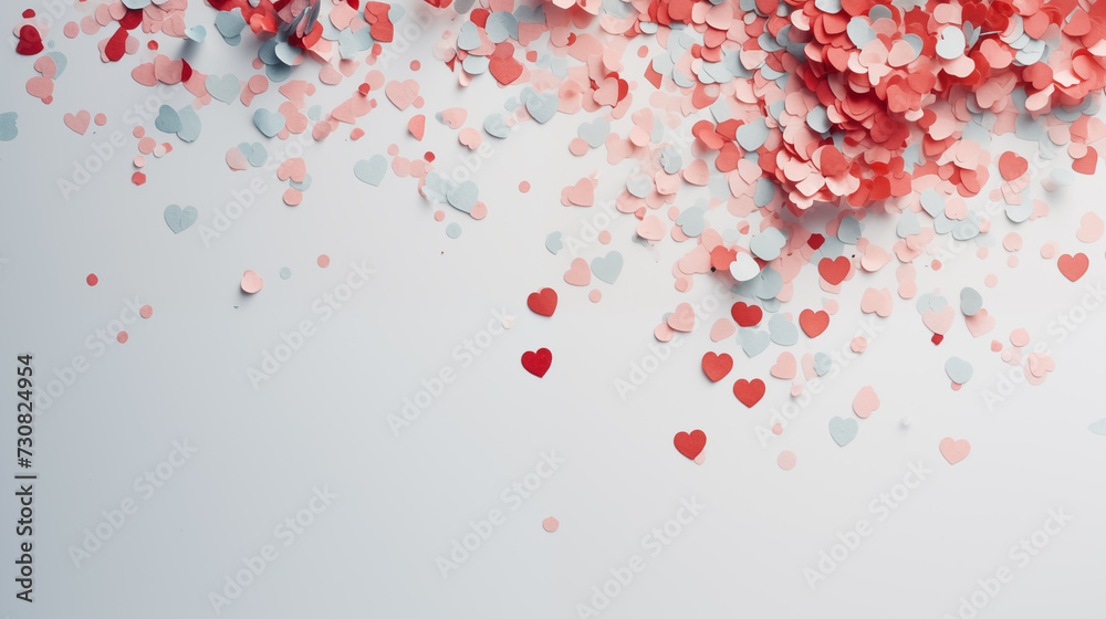 background top view with red heart confetti background top view with red heart confetti