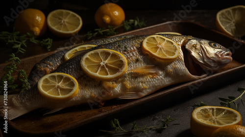 realistic baked fish restaurant food