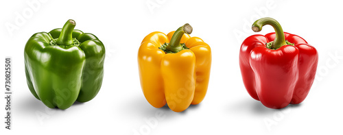 Red, yellow and green peppers isolated on transparent background. Generative AI