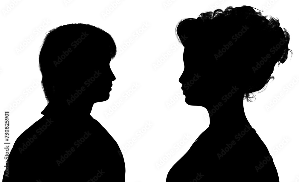 Male and female profiles black silhouette illustration