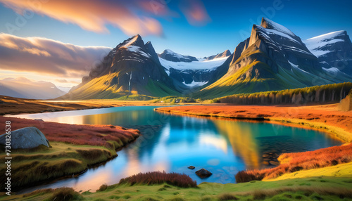 Nordic Landscape. Scenic. Nature. Wilderness.. Mountains. Nordic Nature. Serene. Tranquil. Beauty. Wilderness. Nordic Environment. AI Generated.