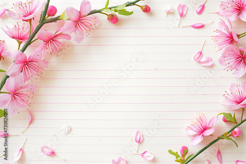 
lined paper blank sheet, writing page with spring beautiful flowers