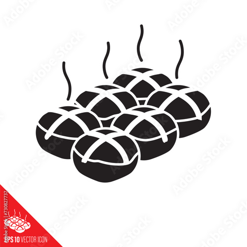 Six hot cross buns vector glyph icon. Sweet pastry symbol.
