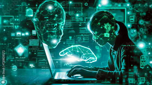 Conceptual illustration of artificial intelligence, highlighting the integration of digital and human intellect in modern technological advancements