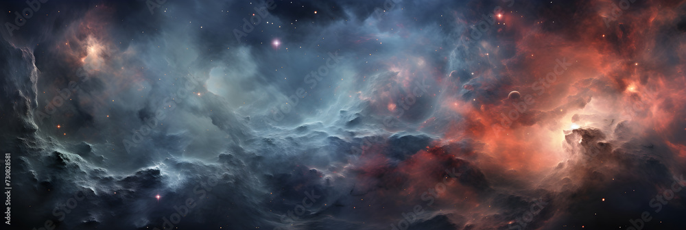 Alluring Ether Cloud Formations in the Vast Cosmos - Vibrant Hues Against a Cosmic Backdrop