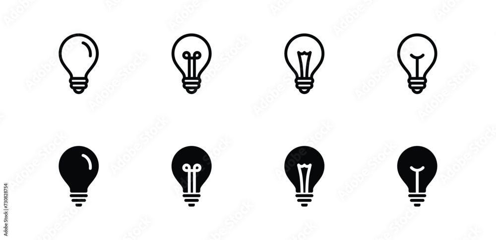 Lightbulb Icon Set. Bulb lamp icon, Lamp icons, Idea light bulb icon vector illustration. - obrazy, fototapety, plakaty 