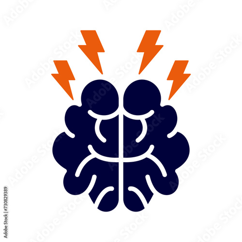 Illustration of headache, brain with lightning bolt icon vector