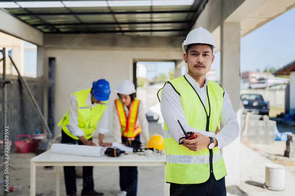 Portrait of Industry maintenance engineer man wearing uniform and safety hard hat on factory station Portrait of Industry maintenance engineer man wearing uniform and safety hard hat on factory station