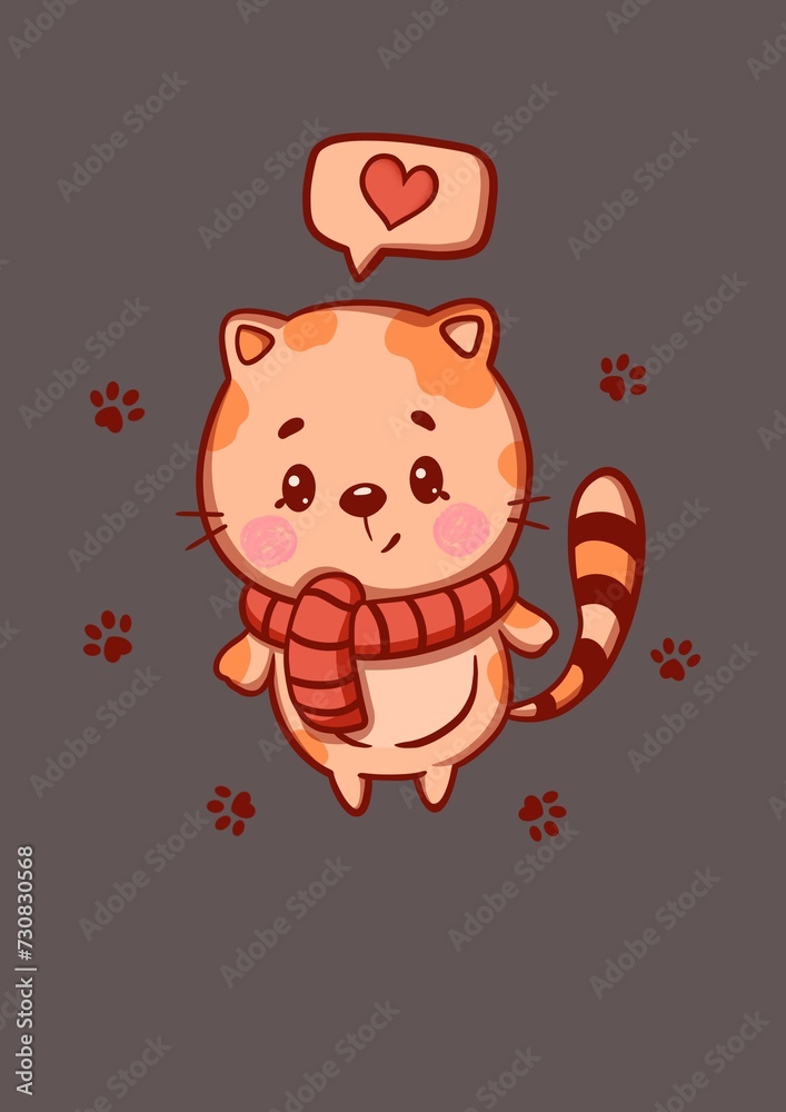 Cute little cat with a heart bubble. I love you! Meow. Kawaii cat. For cat lovers. Girlish print for T-shirt, cards, stickers Cute little cat with a heart bubble. I love you! Meow. Kawaii cat. For cat lovers. Girlish print for T-shirt, cards, stickers