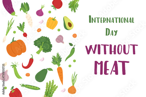 International Day Without Meat background. Fresh vegetables and copy space. 