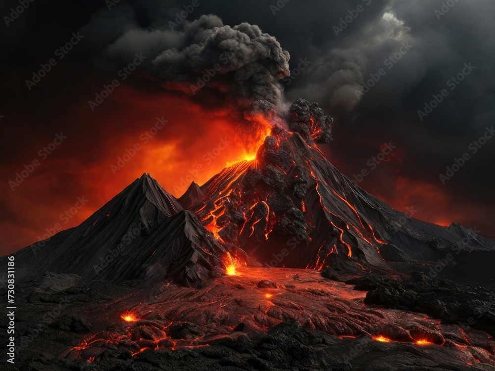 Inferno Unleashed: Abstract Power of Volcanic Fury in Intense Reds and Fiery Oranges