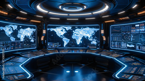 Interior view of a futuristic spaceship observatory, with a panoramic view of Earth from space, highlighting exploration and technological advancement
