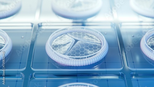 Billede på lærred Artifical Heart Valves on Transparent Laboratory Plate