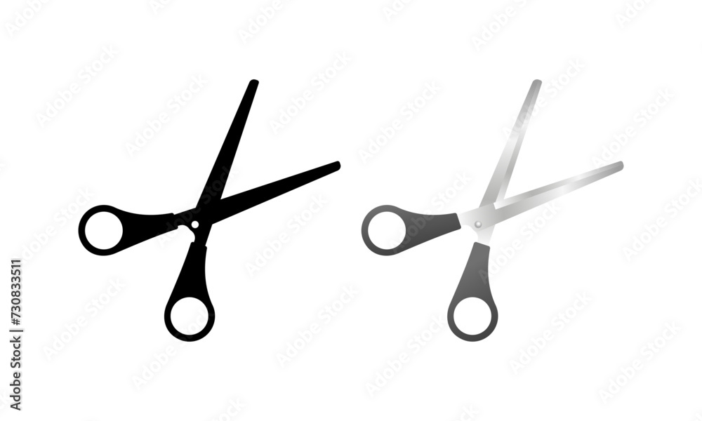 Scissors icons. Silhouette and flat style. Vector icons