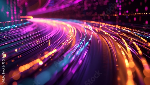 Colorful light trails in motion, Abstract Futuristic Fiber Optics.