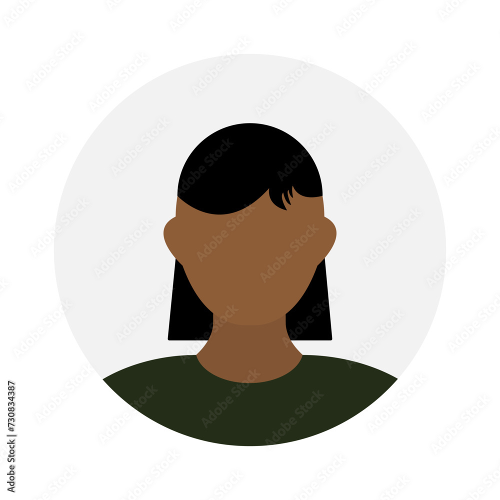 Empty face icon avatar with long black hair. Vector illustration.