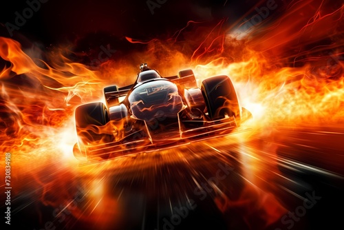 Racing car's exhaust emitting flames during rapid acceleration, highlighting the intense performance in a competitive motor race