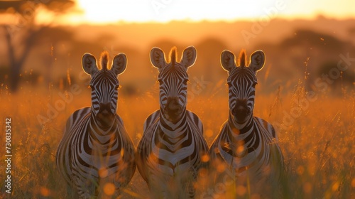 Africa sunset. Plains zebra  