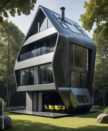 a house with a carbonfiber cyber texture photo
