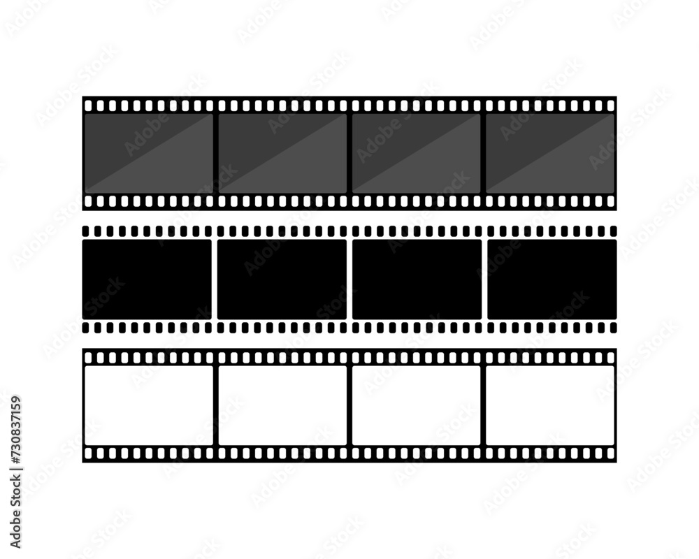 Film strip icons. Silhouette and linear style. Vector icons