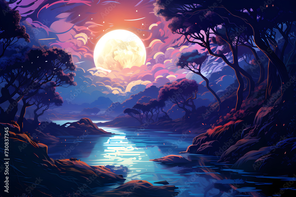 A Digital Painting of a Mystical Forest River