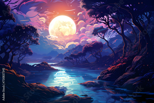 A Digital Painting of a Mystical Forest River
