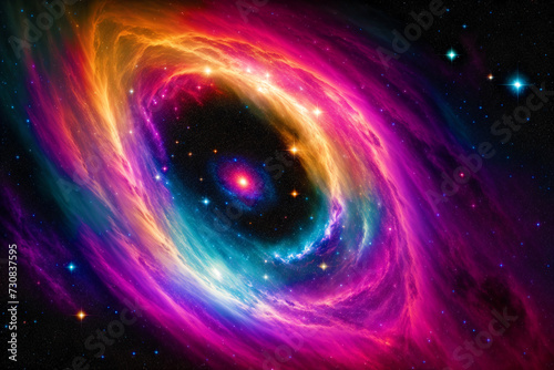Space background. Cosmic Enigma. Capturing the Mysteries of a Black Hole in Space. Generative AI