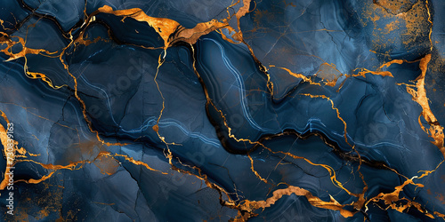 Dark blue and gold gemstone marble wallpaper, cracks,