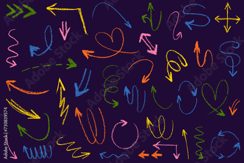 Set of hand drawn arrows with curvy lines.