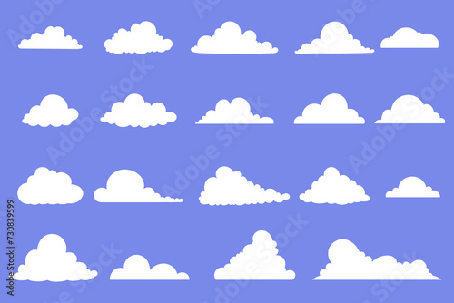 Collection of abstract flat cartoon and fluffy cloud icons.