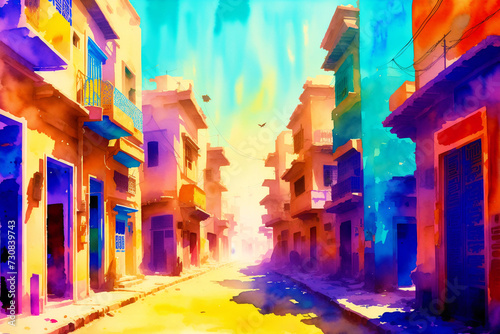 A french town. France. Watercolor Painting of a Charming French Town. Generative AI