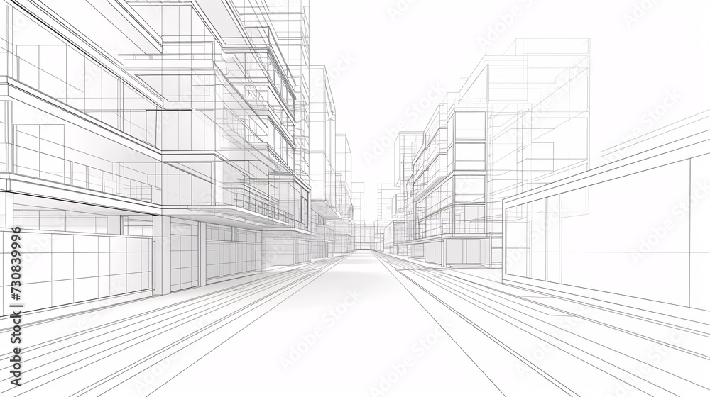 Fototapeta premium Abstract 3D rendering of urban architecture with imaginative design elements.