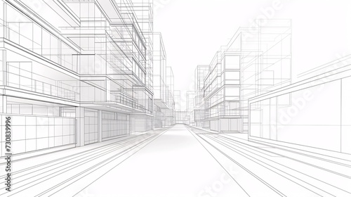 Abstract 3D rendering of urban architecture with imaginative design elements.