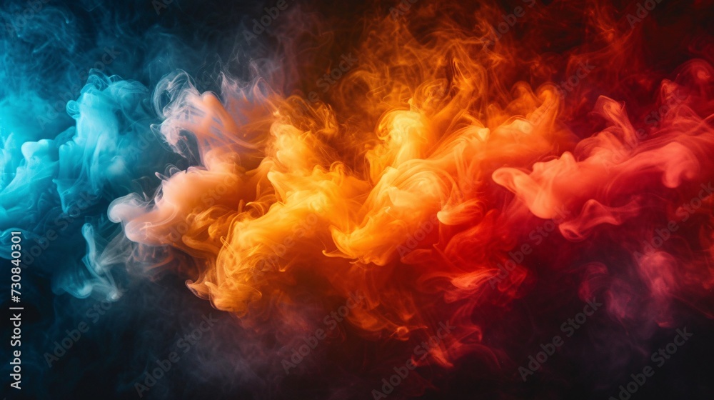 Vibrant smoke in various hues on a dark backdrop of ink.
