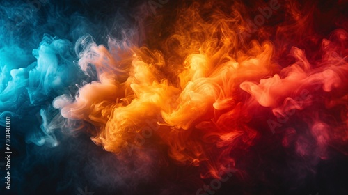 Vibrant smoke in various hues on a dark backdrop of ink.