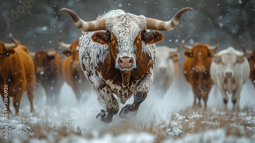 Bulls in the Snow: A Texas-Sized Blizzard Generative AI photo